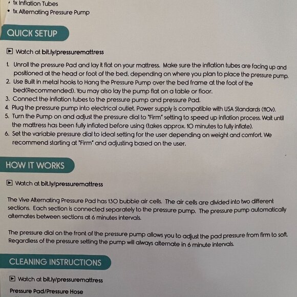 Vive Alternating Pressure Pad Air Mattress Topper with Ultra Quiet Pump LVA1004 - Picture 9 of 10